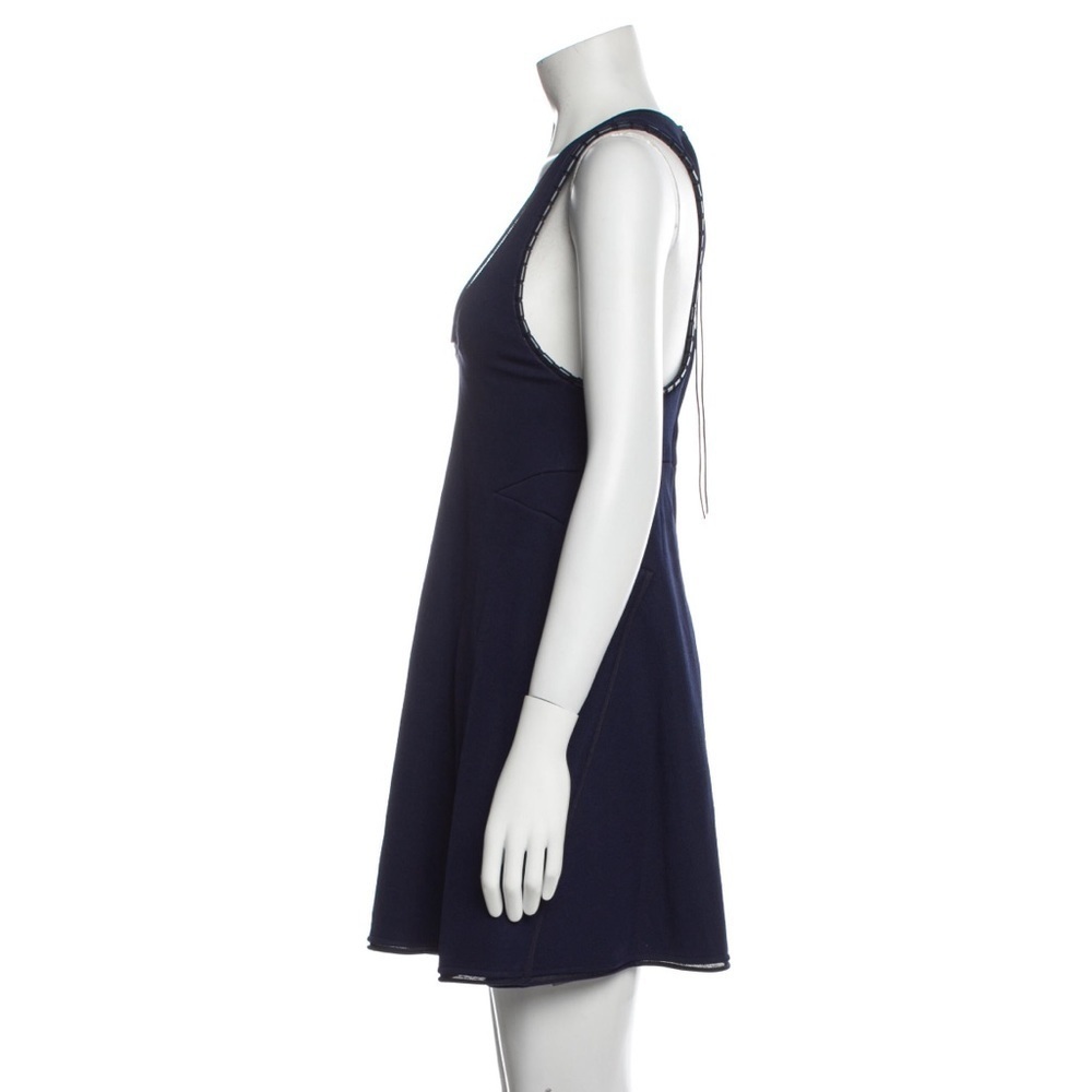 Calvin Klein Collection Marine Blue Cully Heavy Knit Leather Trim Mini Dress L - Picture 2 of 12